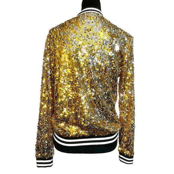 EUC - Anna-Kaci Gold Metallic Sequin Full Zip Varsity Jacket - Picture 2 of 7
